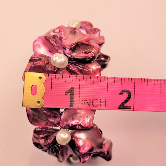 Purple Adjustable Cuff Bracelet with Pearl and Mother Of Pearl Shell Bangle -NEW - Picture 10 of 11